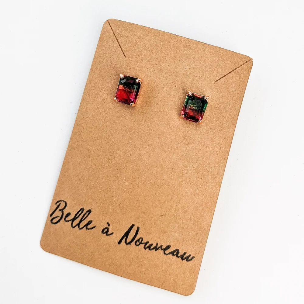 💥3 for $30💥 NWT 18k Rose Gold-Plated Watermelon-Colored Emerald Cut Studs